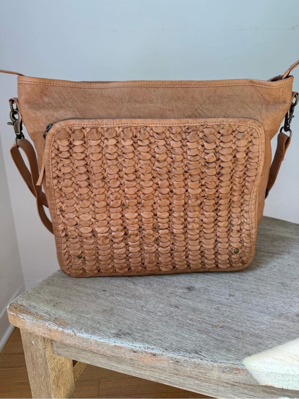 Day & Mood Hadia Hobo Leather Crossbody Bag | Woven Detail | Adjustable Strap
